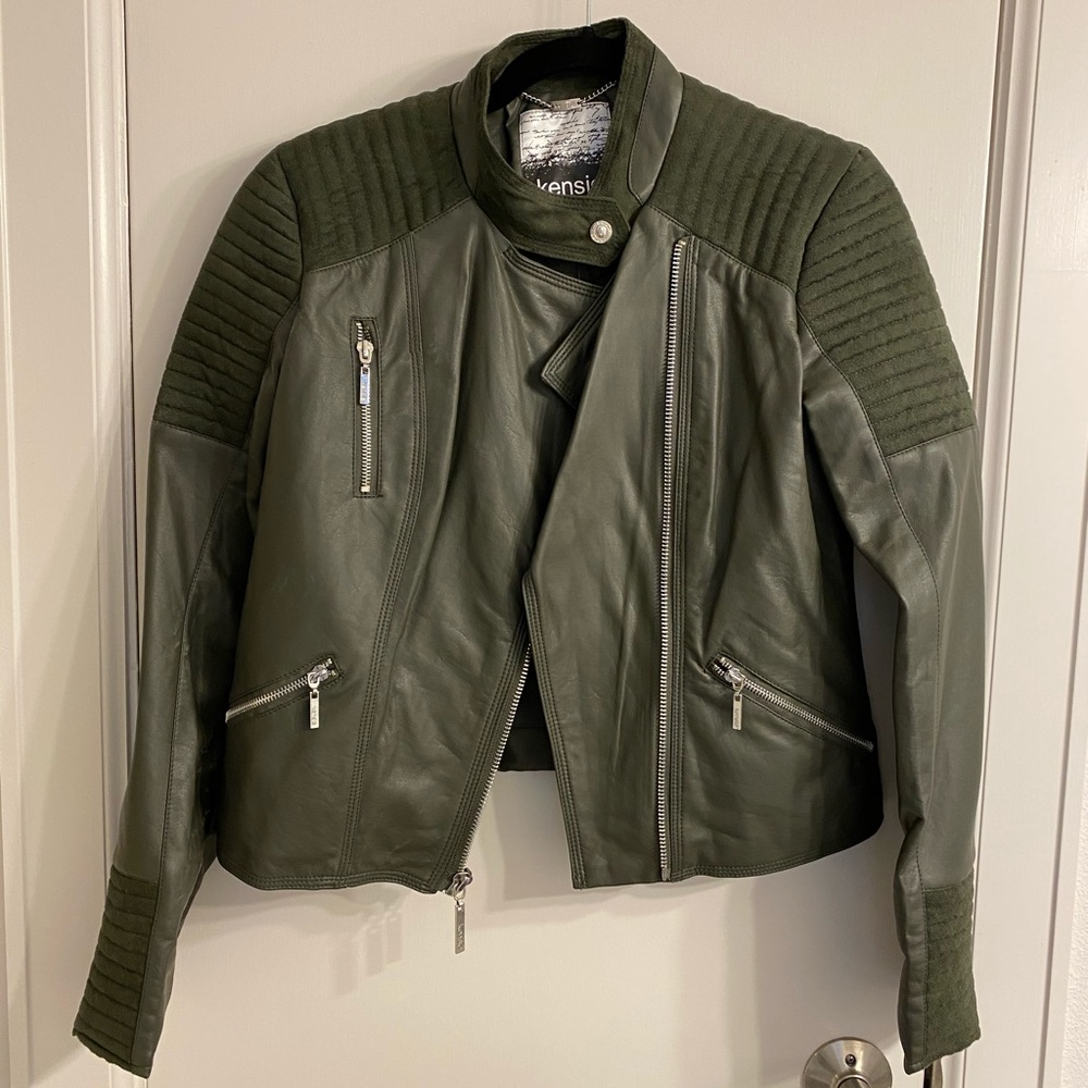 olive green faux leather cropped jacket